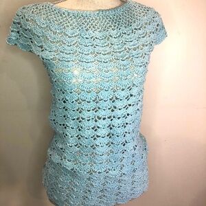 Crochet Boho Hippie Shirt Excellent Scalloped knit Top
